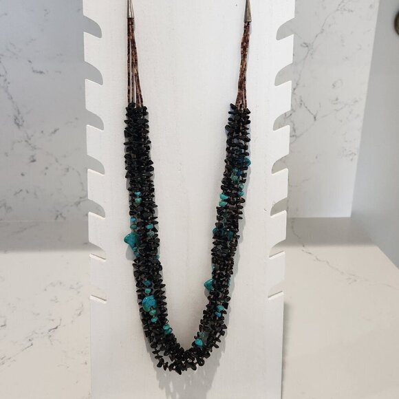 Native American Necklace with Onyx and Turquoise - Picture 1 of 6